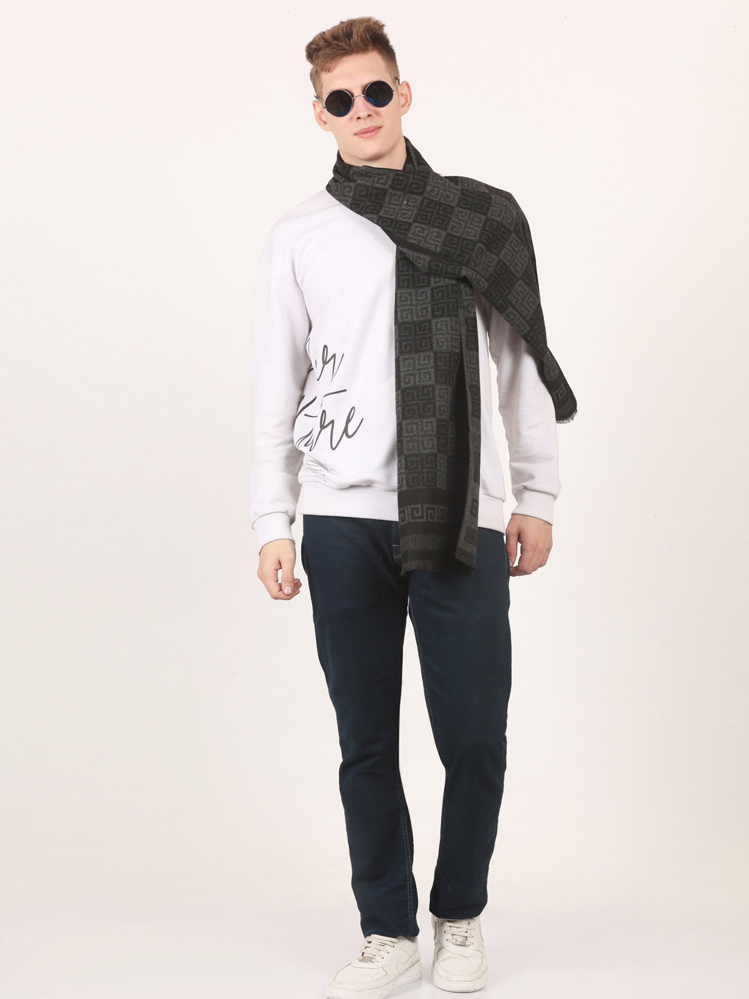 Calvadoss Men's Black Patterned Scarf