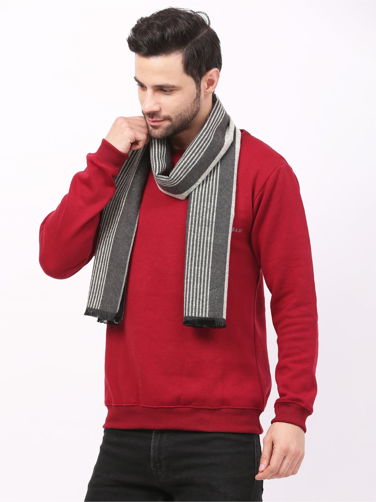 Calvadoss Men's White and grey striped Scarf