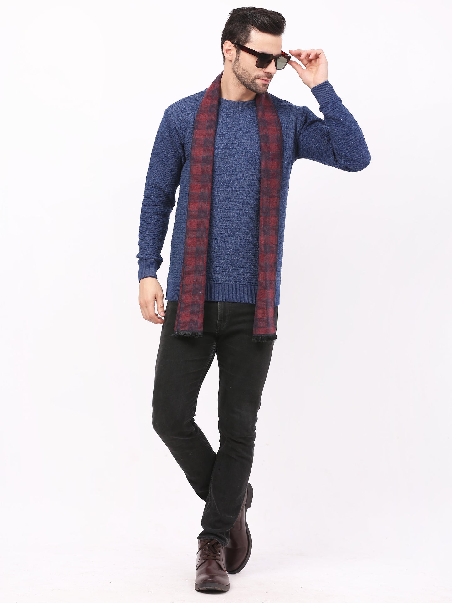 Calvadoss Men’s Royal Maroon & Blue Pattern Scarf