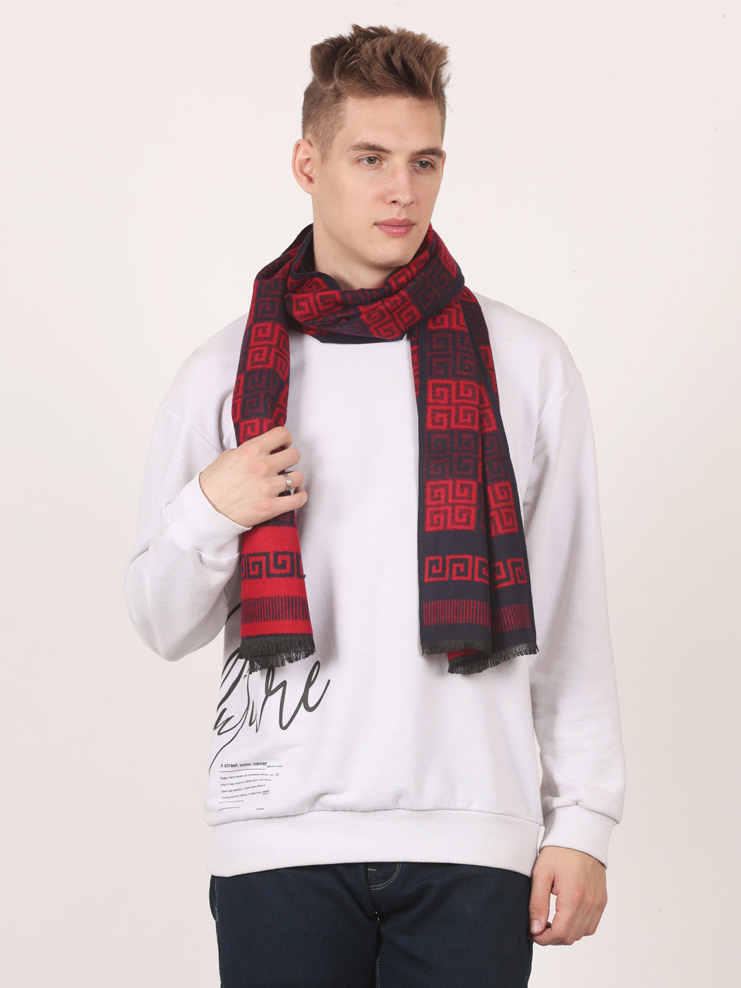 Calvadoss Men’s Prestige Navy & Red Patterned Scarf