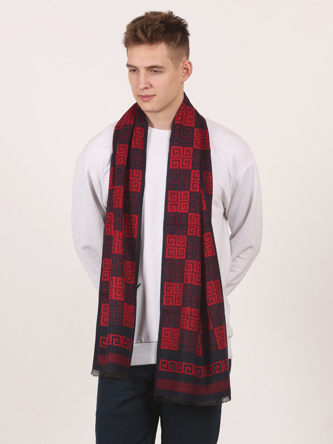 Calvadoss Men’s Prestige Navy & Red Patterned Scarf