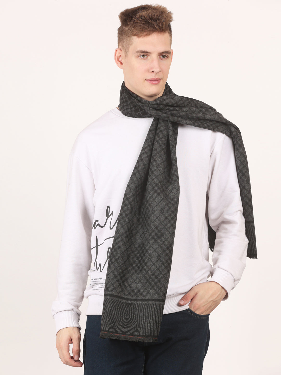 Calvadoss Men’s Classic Black & Grey Pattern Scarf