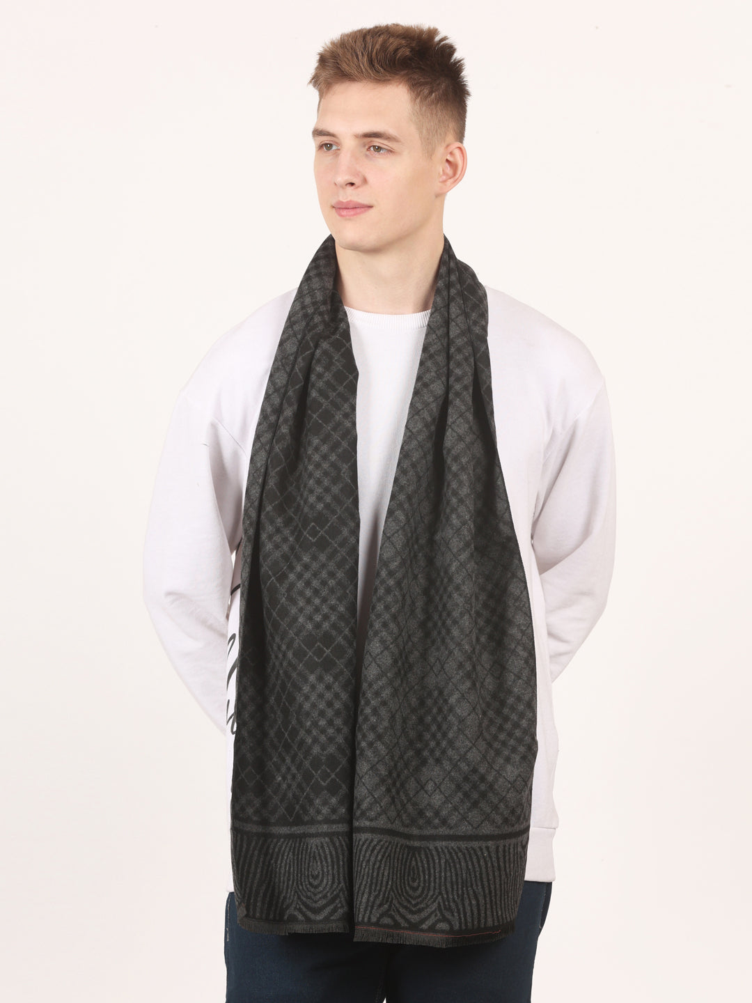 Calvadoss Men’s Classic Black & Grey Pattern Scarf