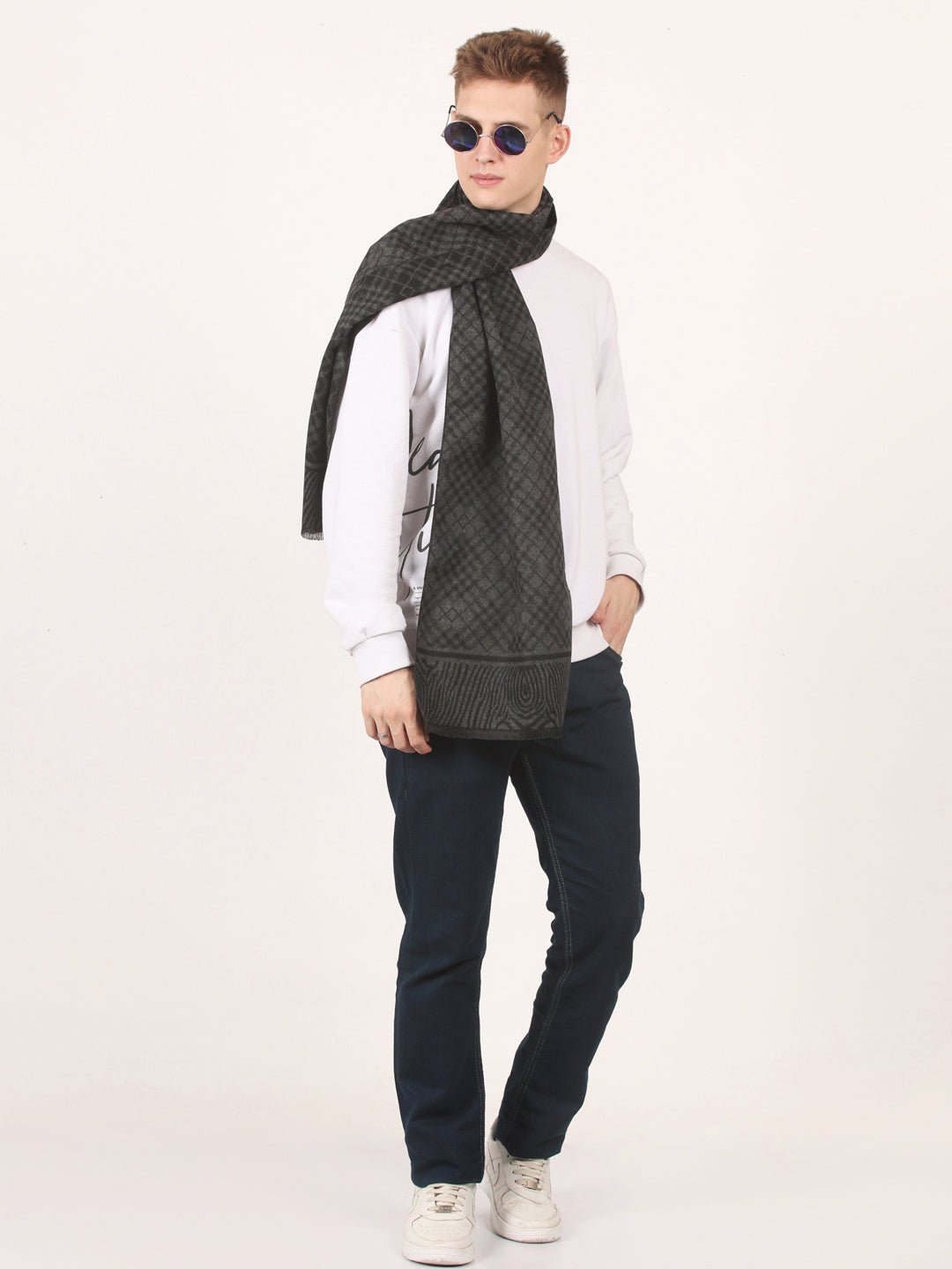Calvadoss Men’s Classic Black & Grey Pattern Scarf