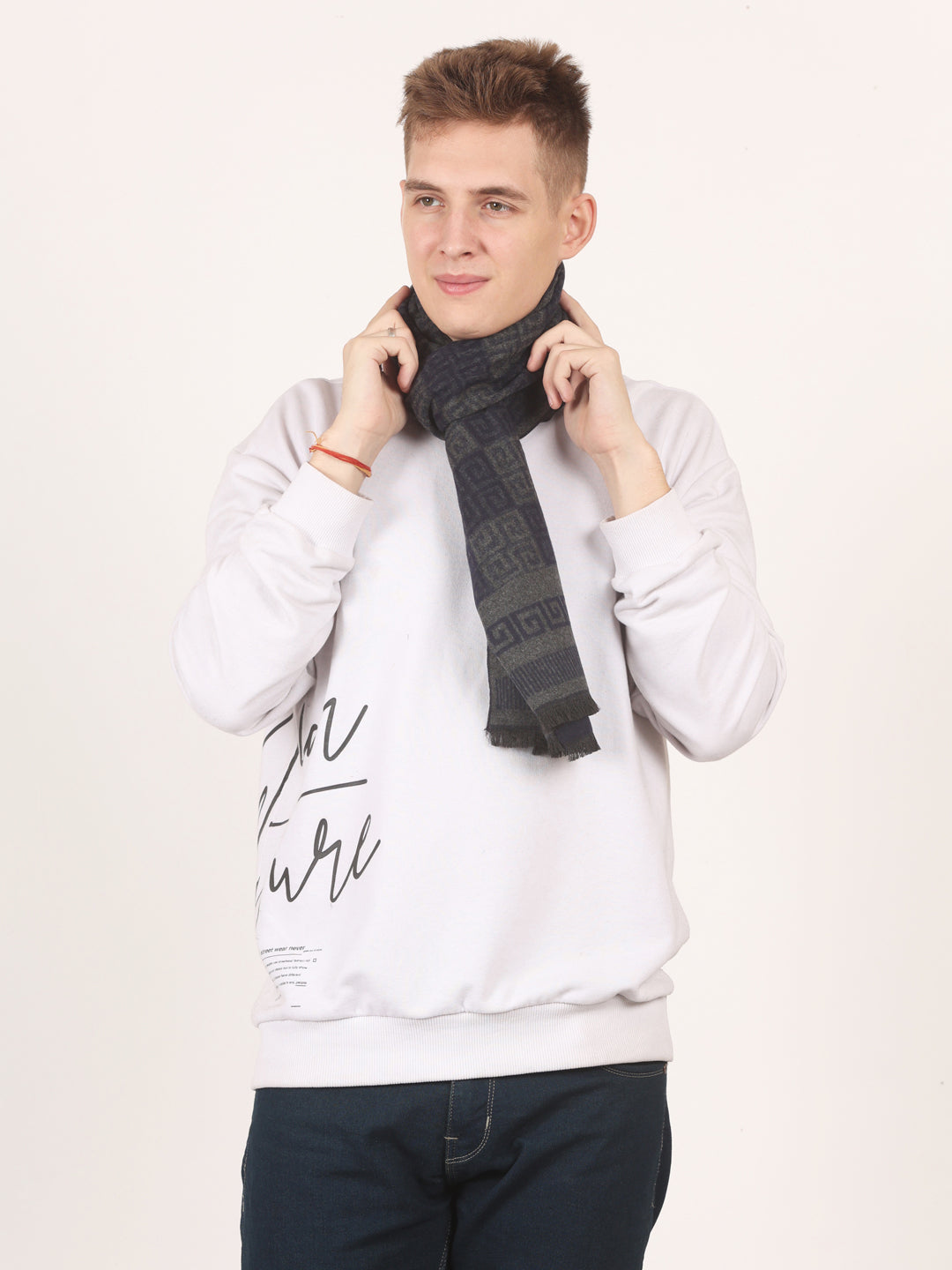 Calvadoss Men's Navy & Grey Acrylic Scarf