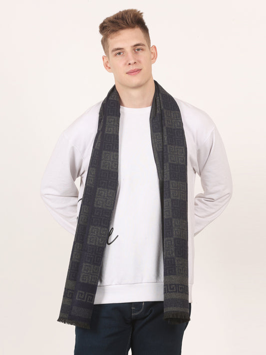 Calvadoss Men's Navy & Grey Acrylic Scarf