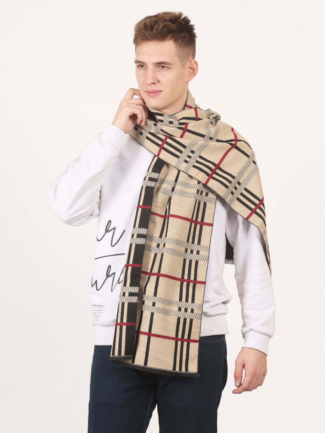 Calvadoss Men's Multi color Checked Scarf