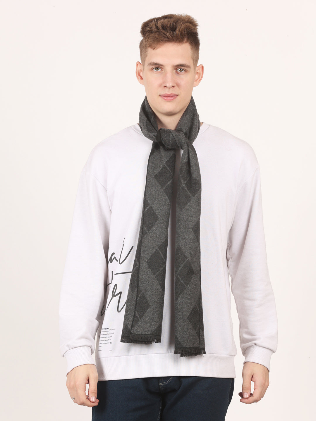 Calvadoss Men's Black & Grey Patterned  Scarf