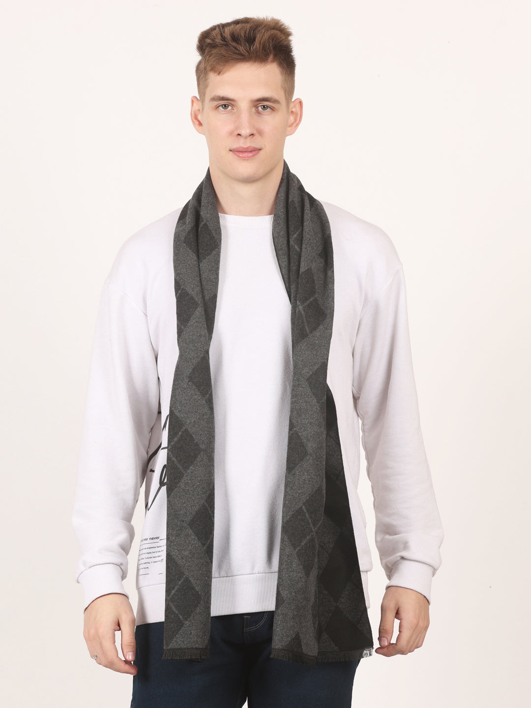 Calvadoss Men's Black & Grey Patterned  Scarf