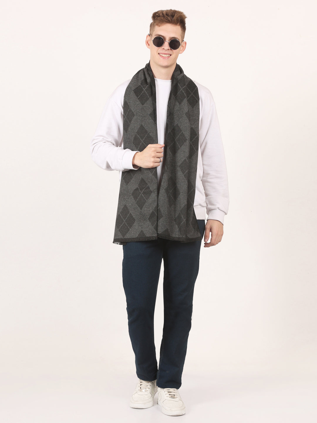 Calvadoss Men's Black & Grey Patterned  Scarf