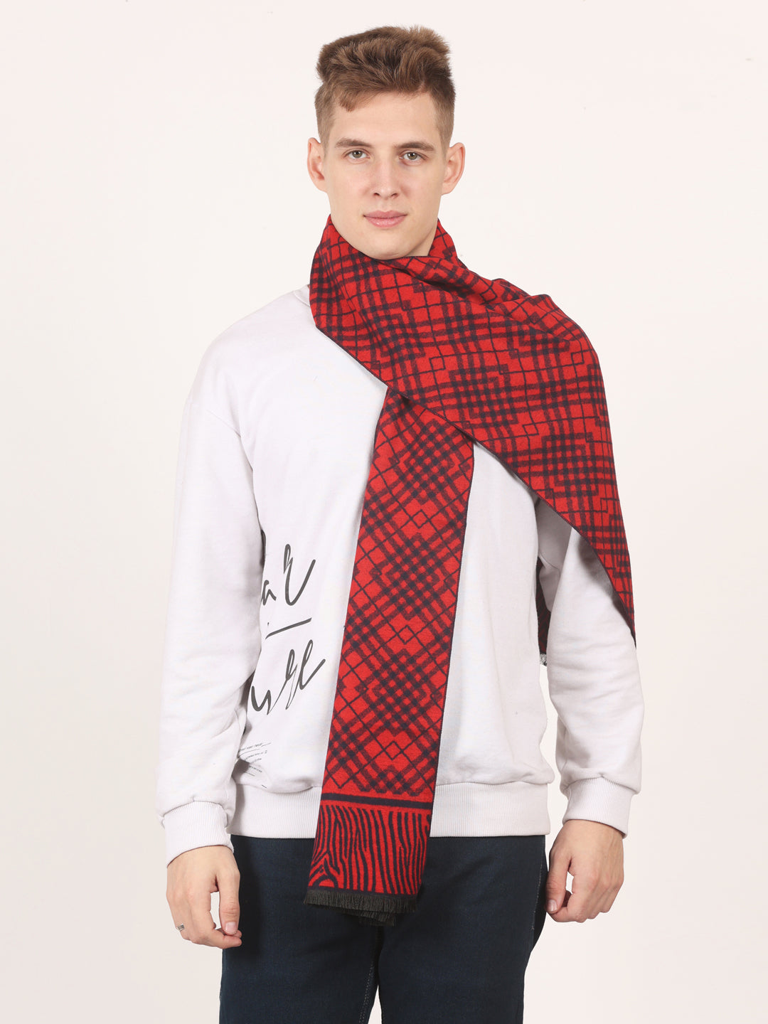 Calvadoss Men’s Regal Red & Navy Woven Scarf