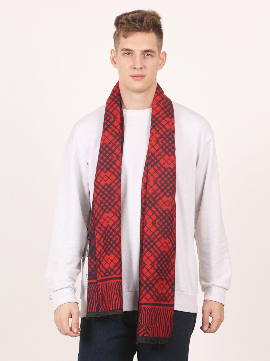 Calvadoss Men’s Regal Red & Navy Woven Scarf