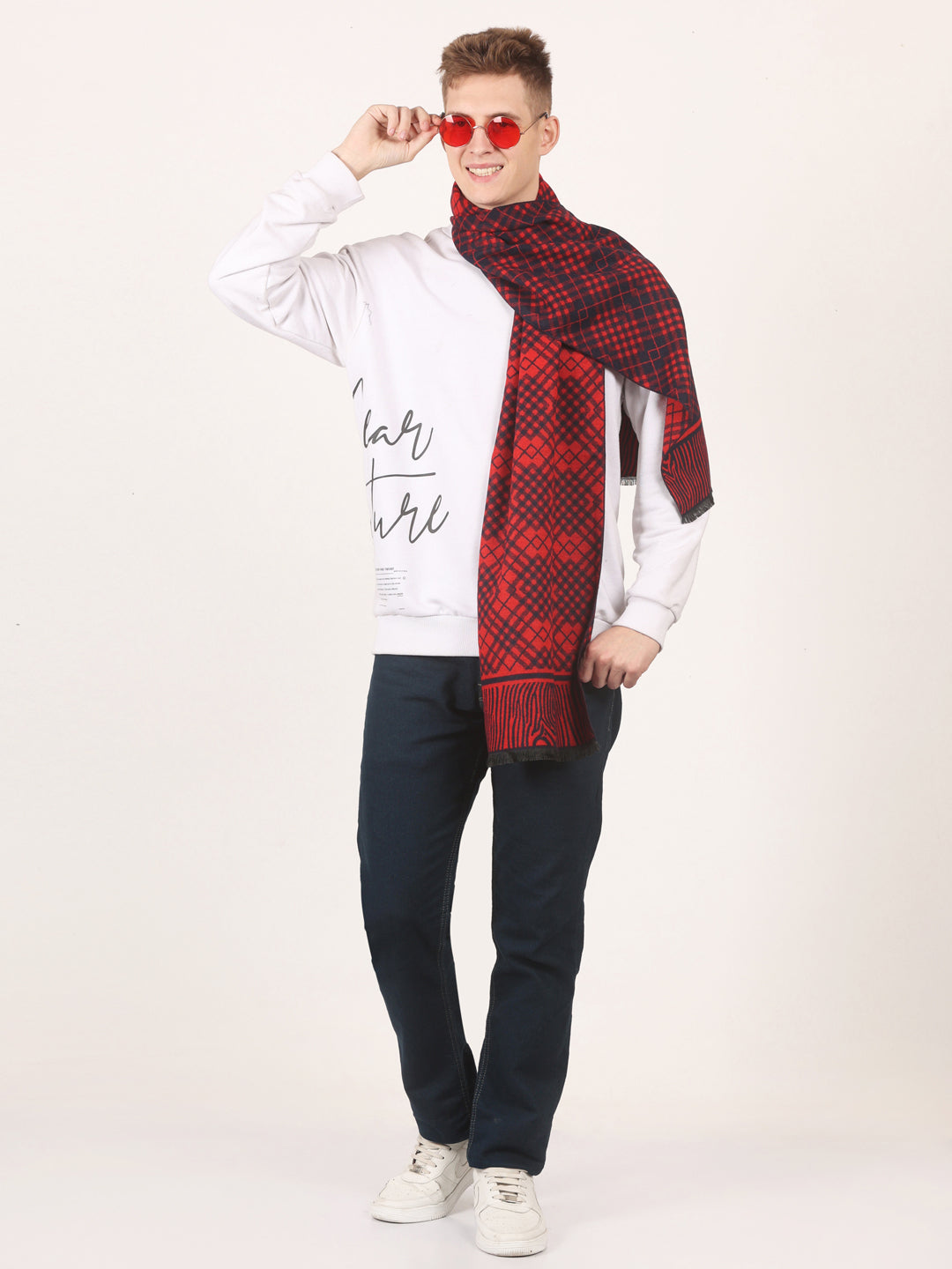 Calvadoss Men’s Regal Red & Navy Woven Scarf