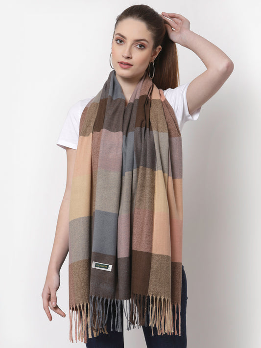 Calvadoss Checkered Woolen Scarf with Fringed Border