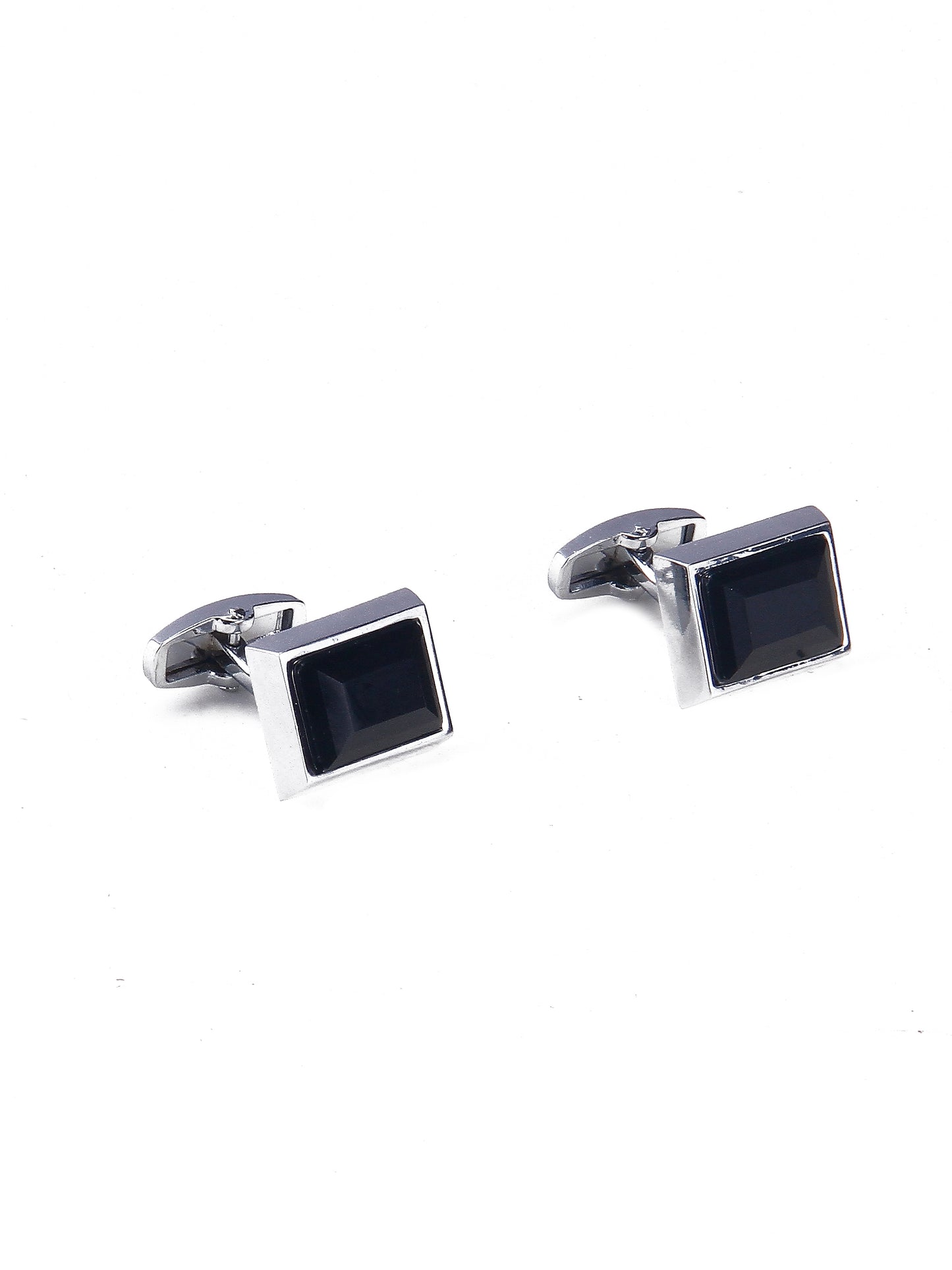 Black Silver-Plated Stainless Steel Rectangle Cufflinks