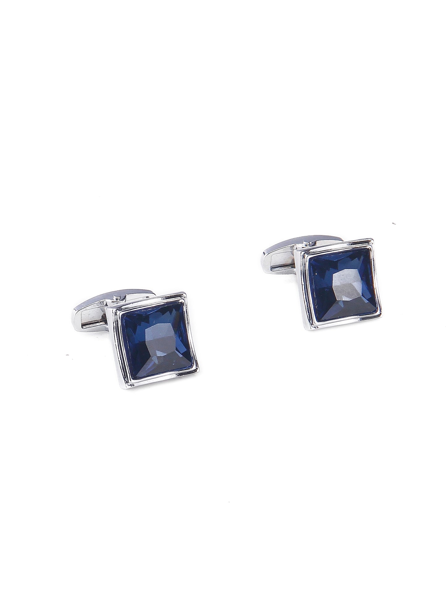Navy Blue Silver-Plated Stainless Steel Square Cufflinks