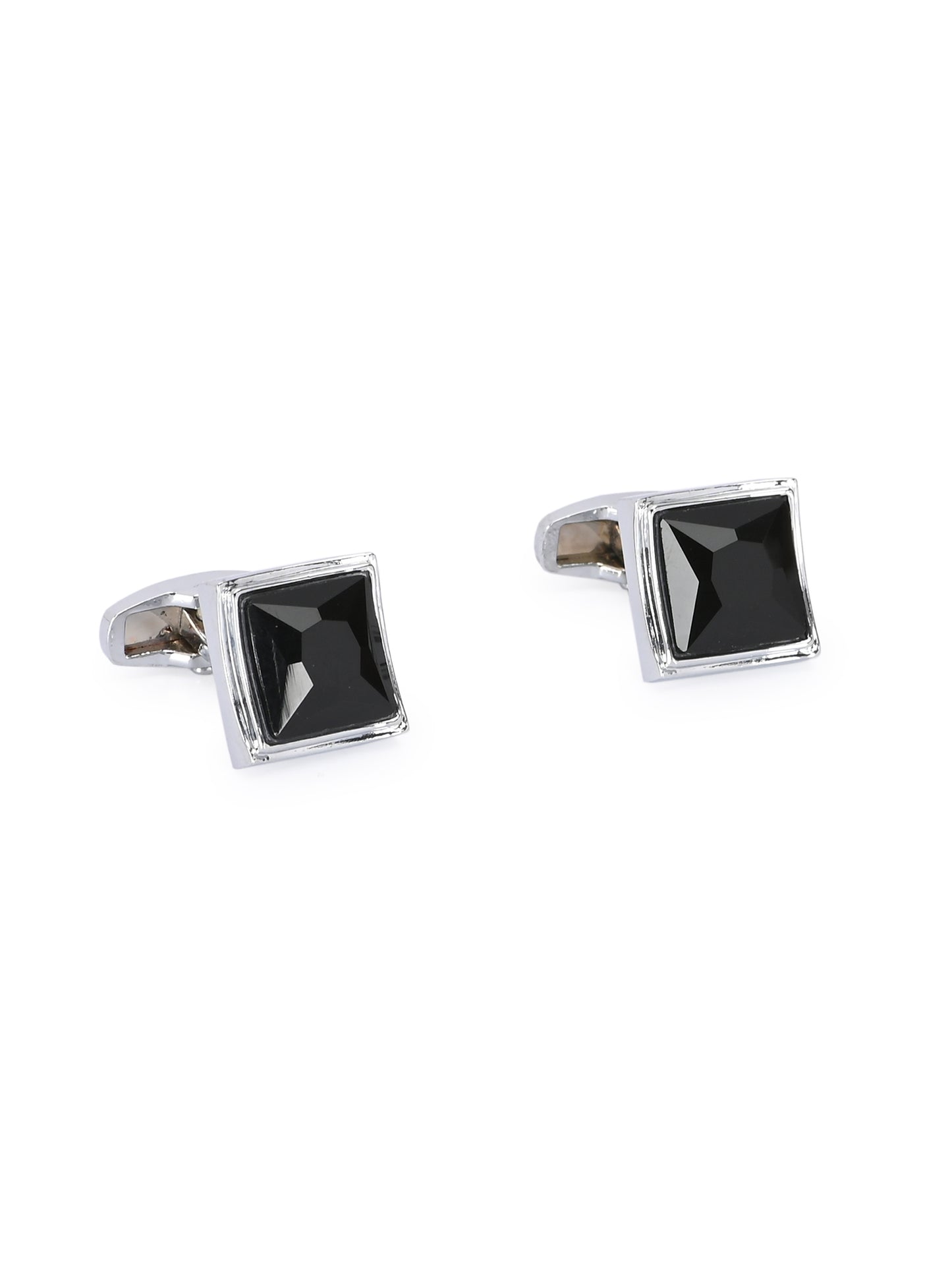 Silver-Toned & Black Cufflink