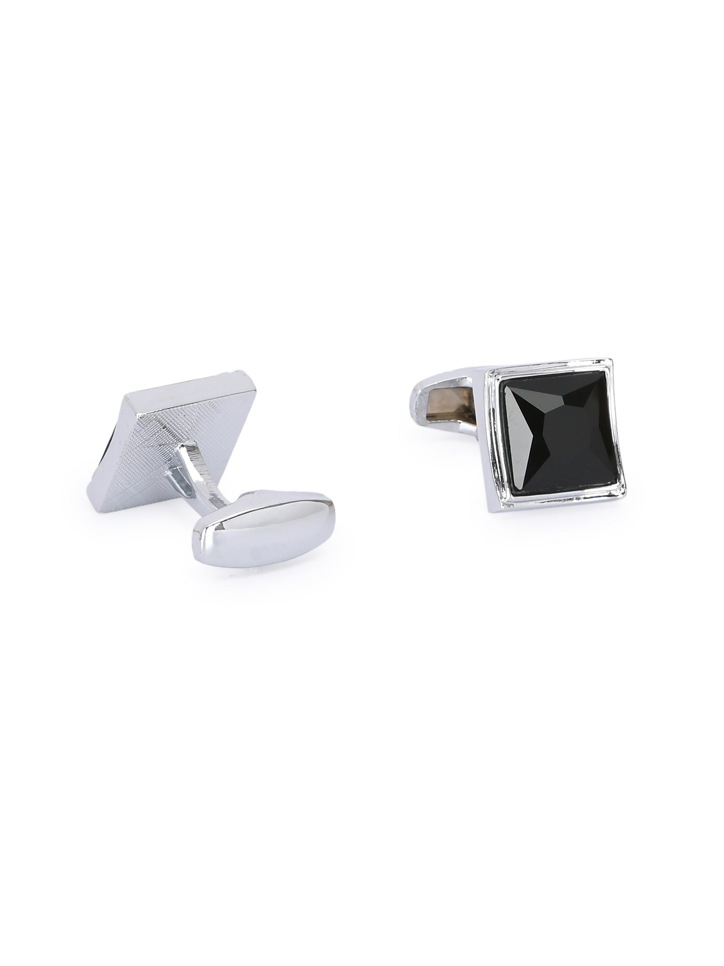 Silver-Toned & Black Cufflink