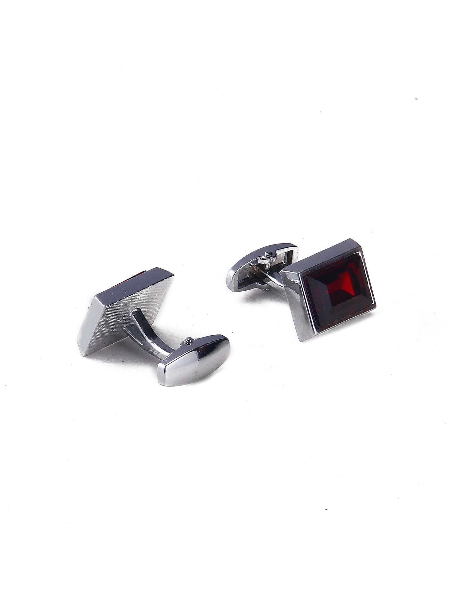 Maroon Silver-Plated Stainless Steel Rectangle Cufflinks