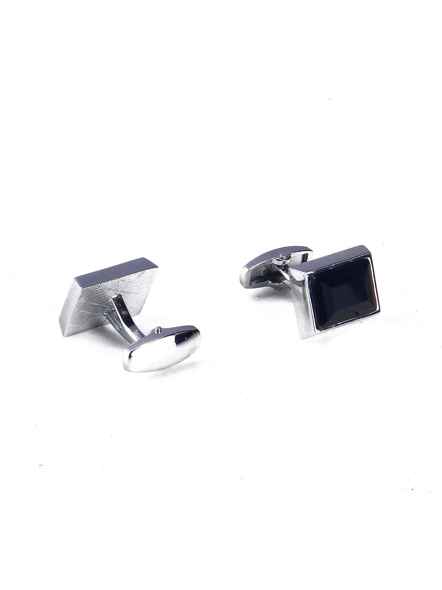 Black Silver-Plated Stainless Steel Rectangle Cufflinks