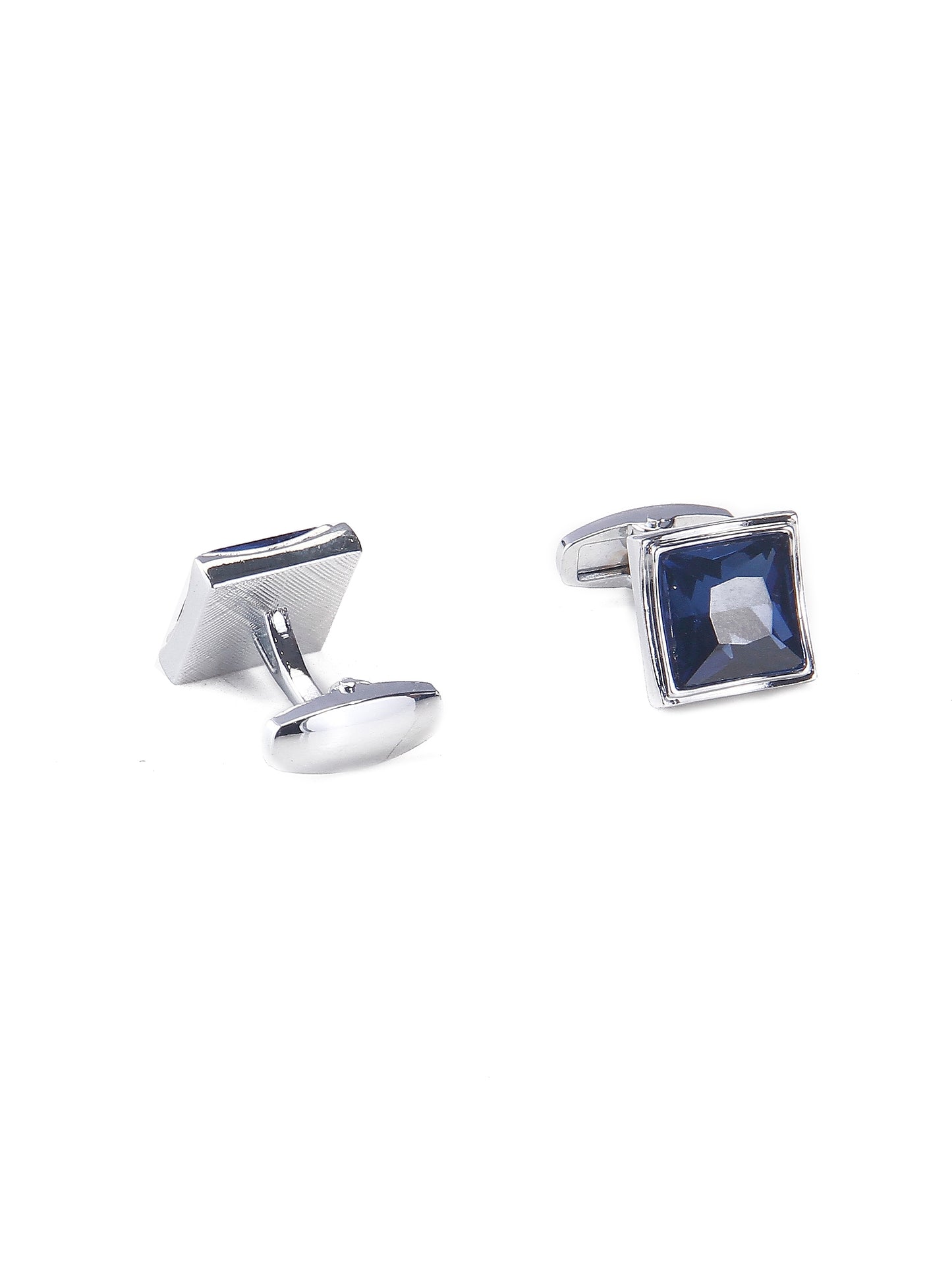 Navy Blue Silver-Plated Stainless Steel Square Cufflinks