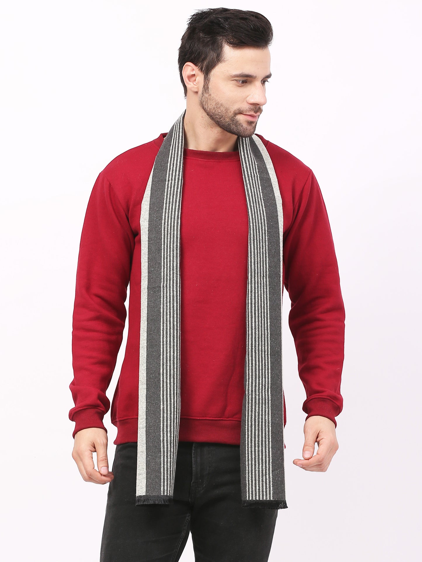 Calvadoss Men's White and grey striped Scarf