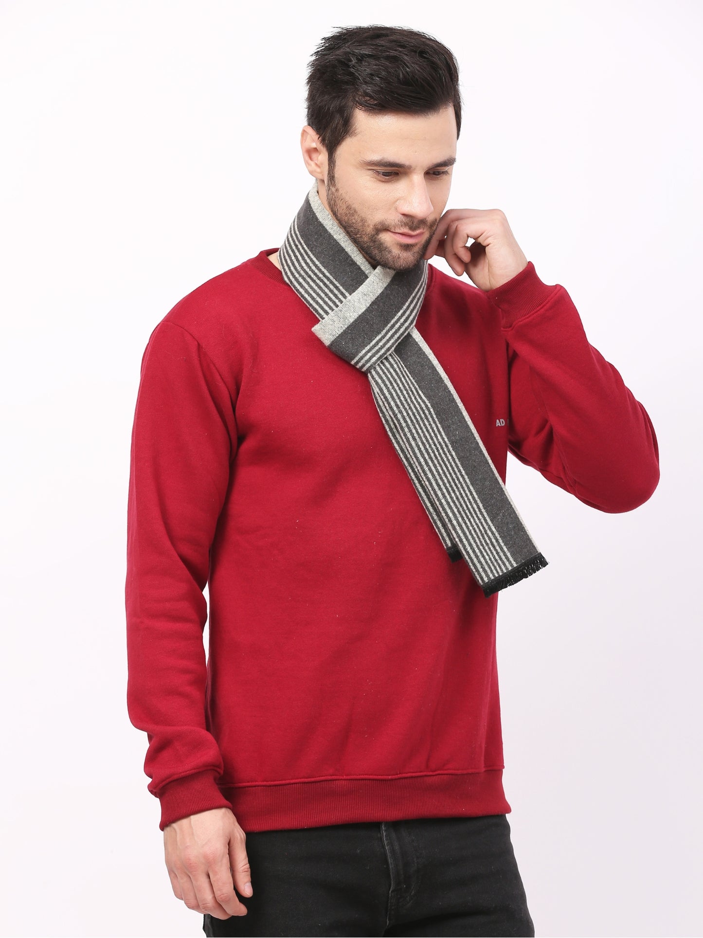 Calvadoss Men's White and grey striped Scarf