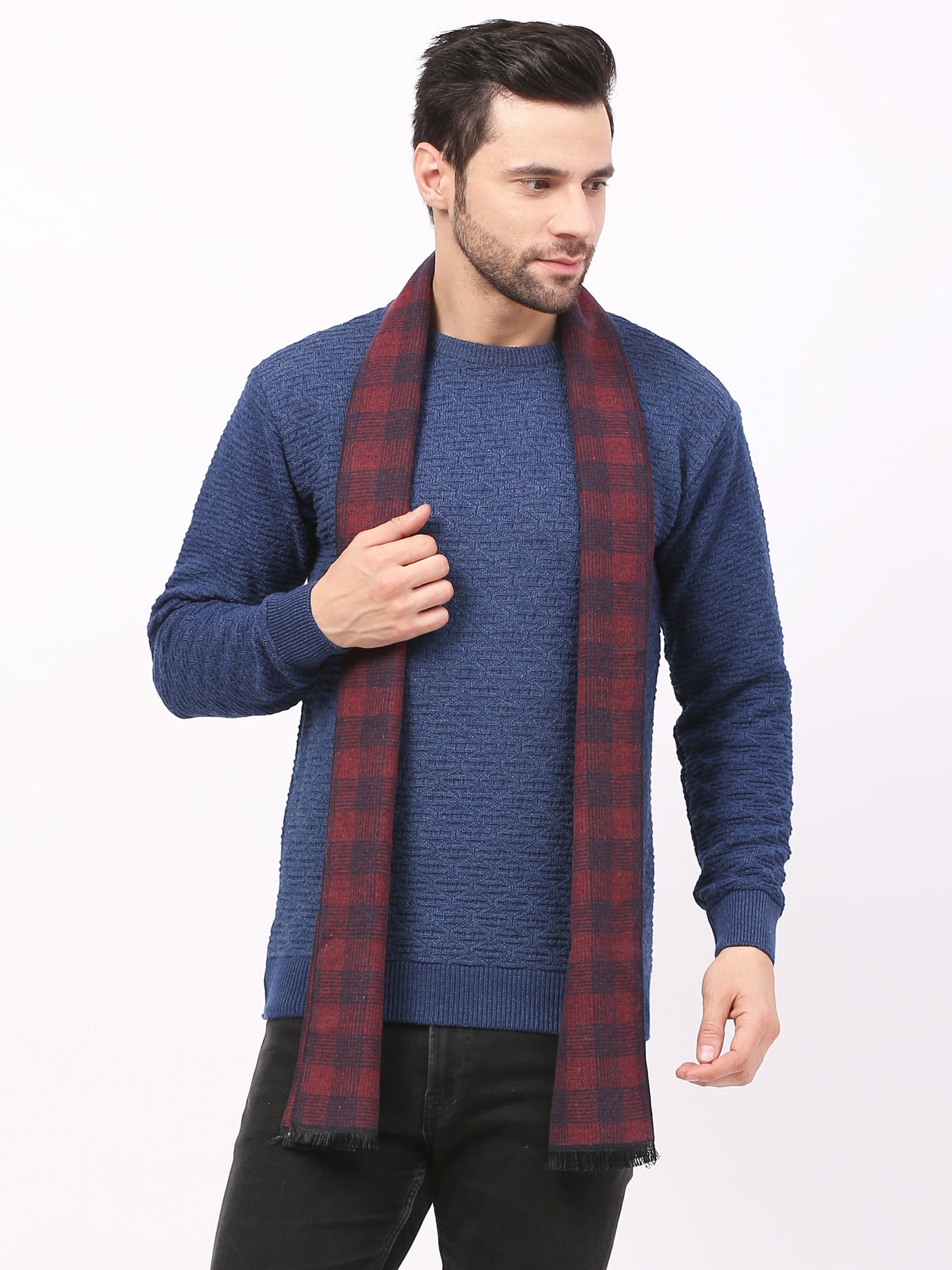 Calvadoss Men’s Royal Maroon & Blue Pattern Scarf