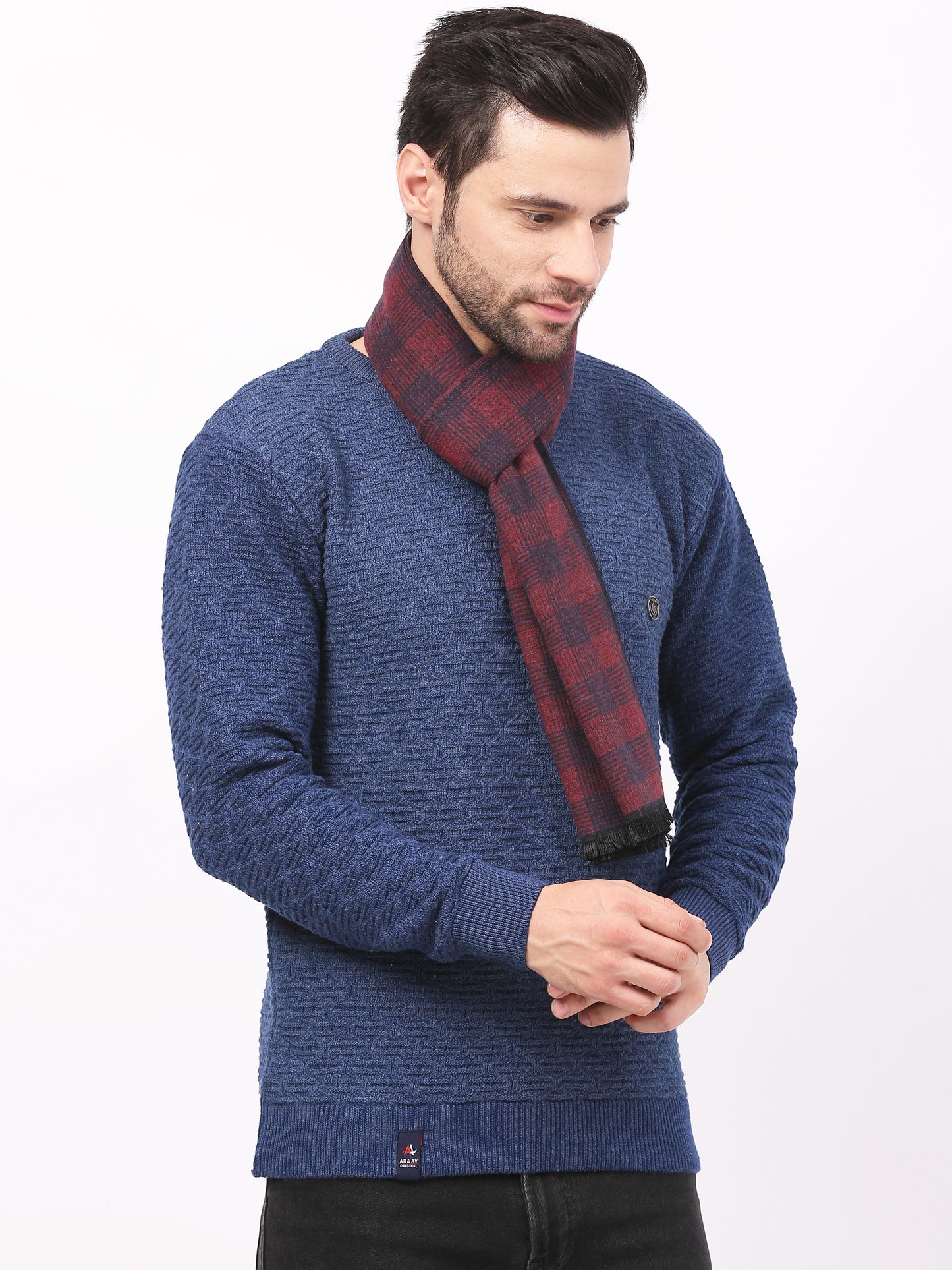 Calvadoss Men’s Royal Maroon & Blue Pattern Scarf