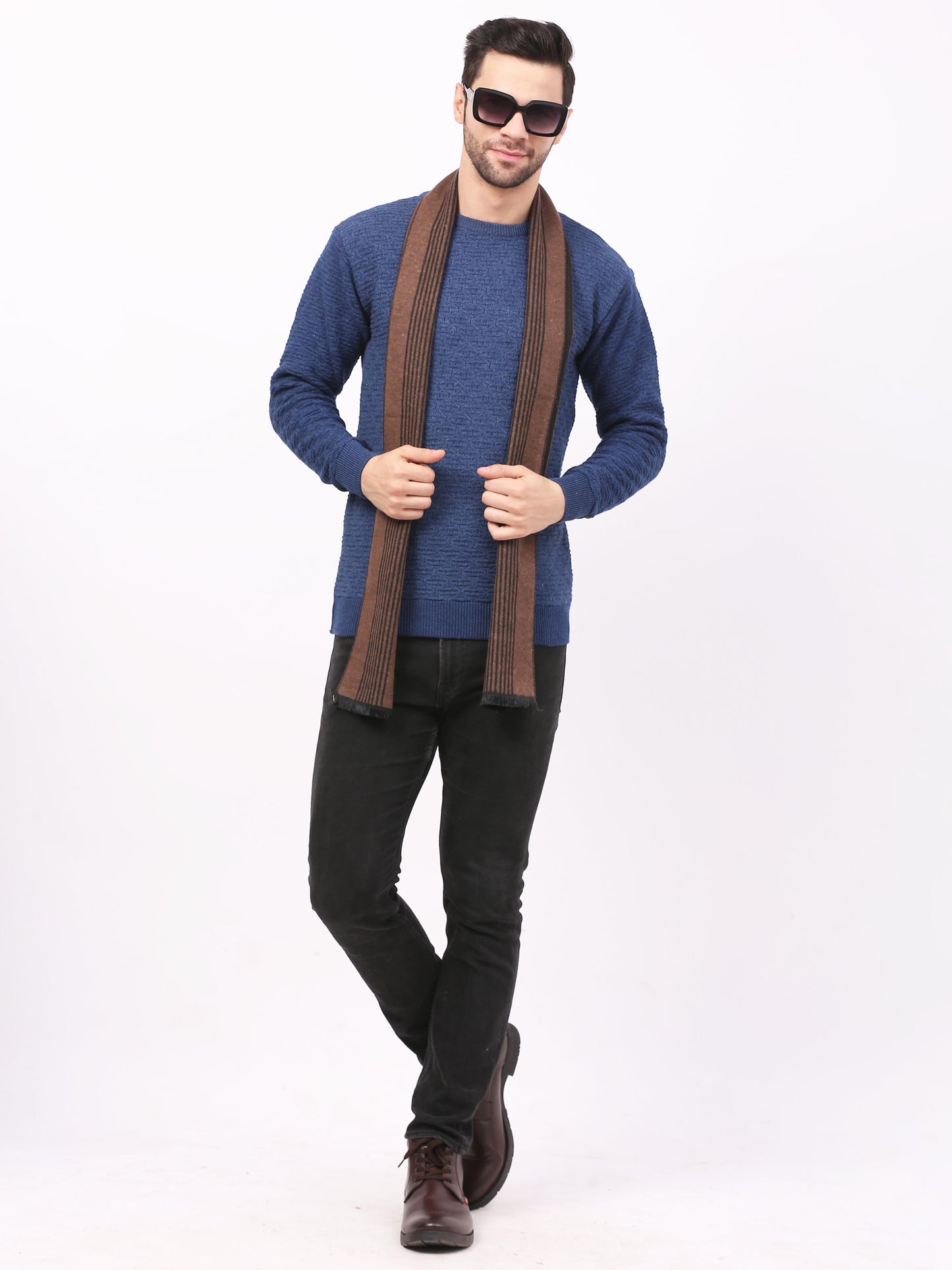 Calvadoss Men's Rust and black striped Scarf