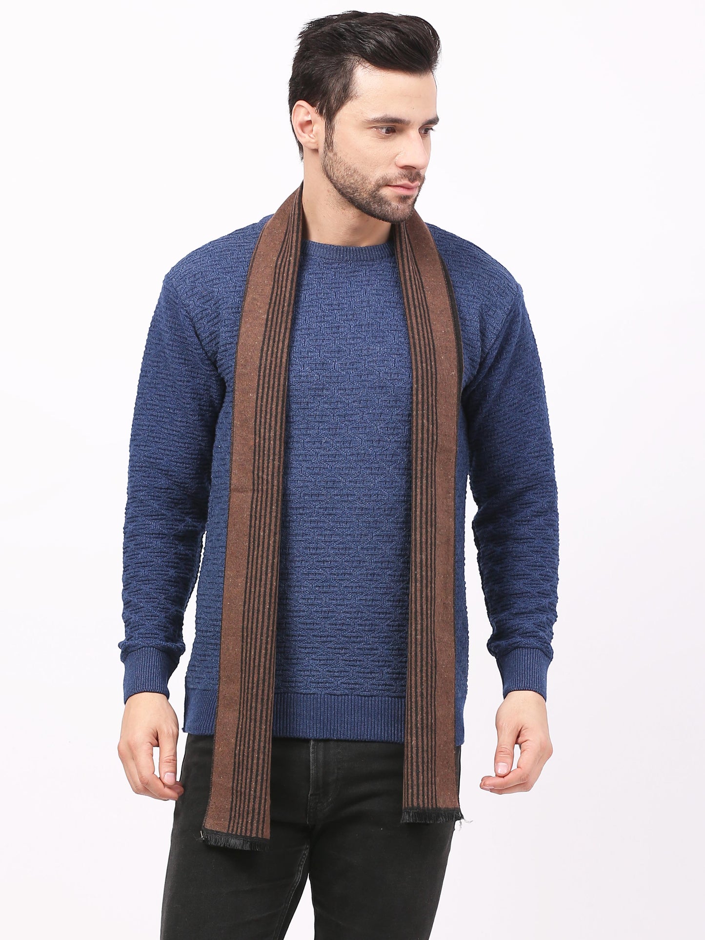 Calvadoss Men's Rust and black striped Scarf