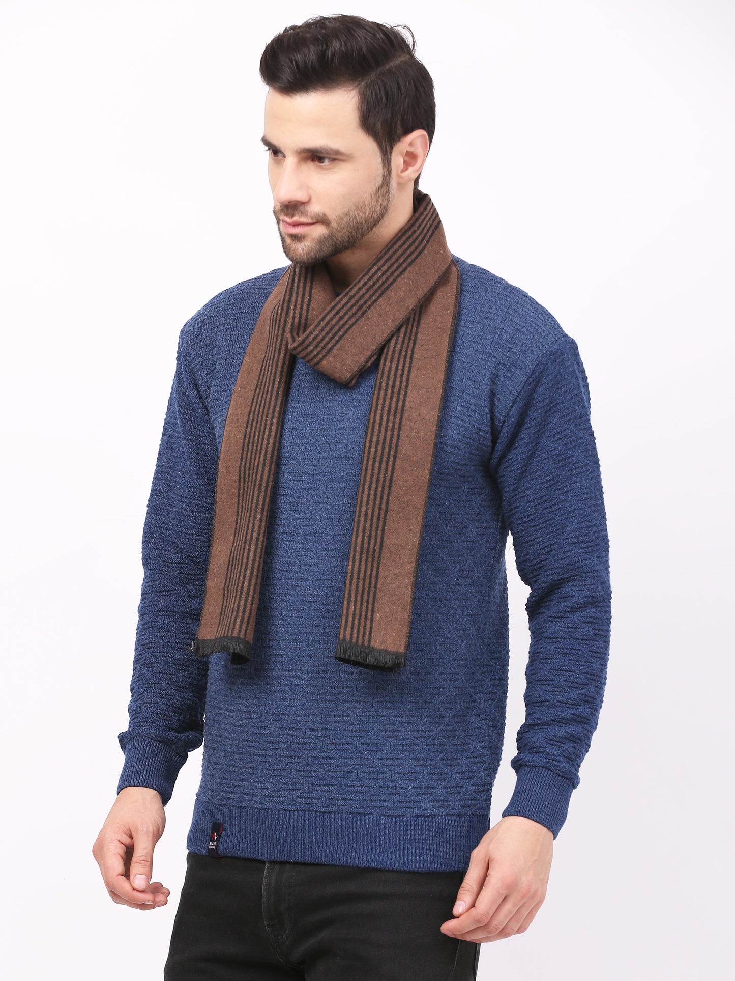 Calvadoss Men's Rust and black striped Scarf