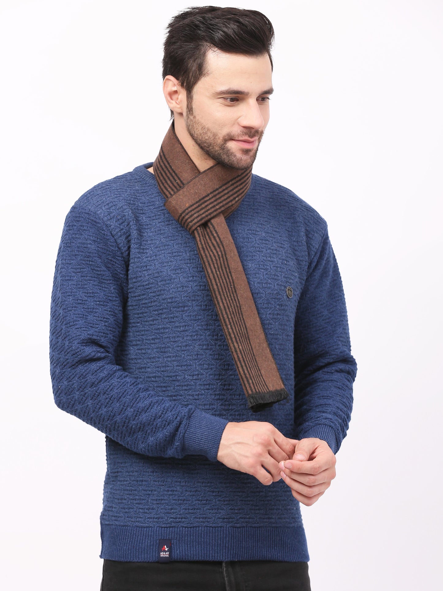 Calvadoss Men's Rust and black striped Scarf