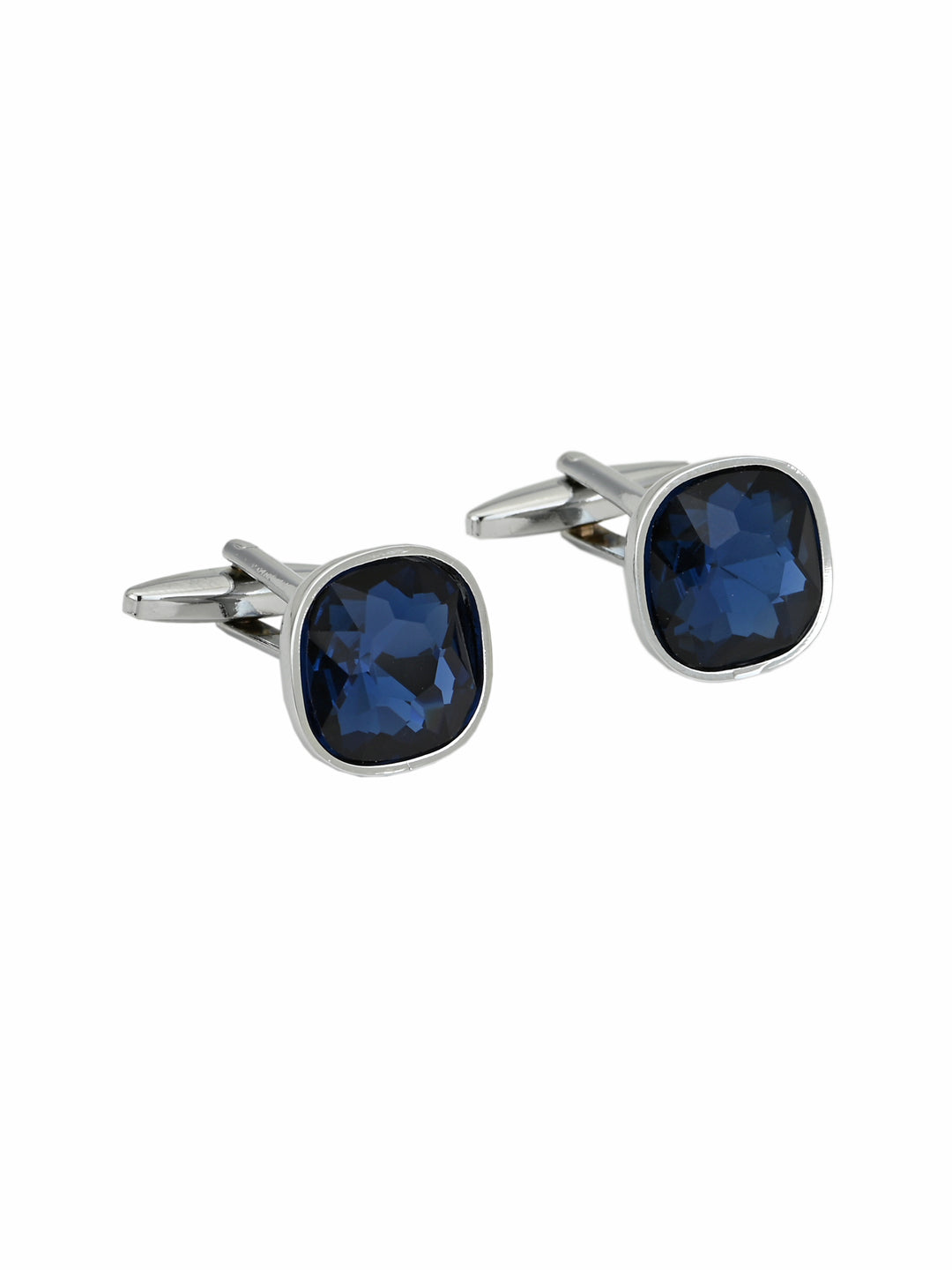 Navy Blue & Silver-Plated Square Cufflinks