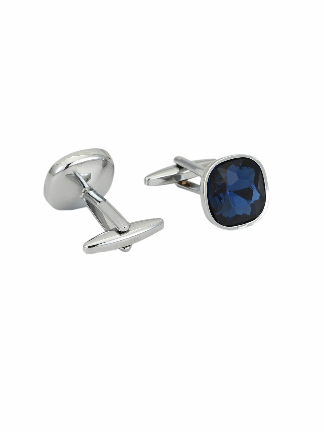 Navy Blue & Silver-Plated Square Cufflinks