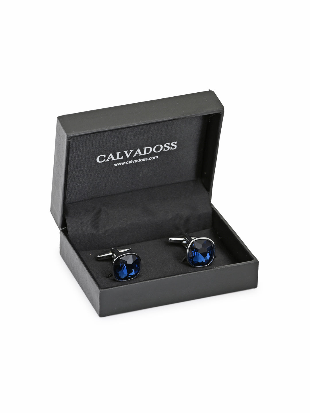 Navy Blue & Silver-Plated Square Cufflinks