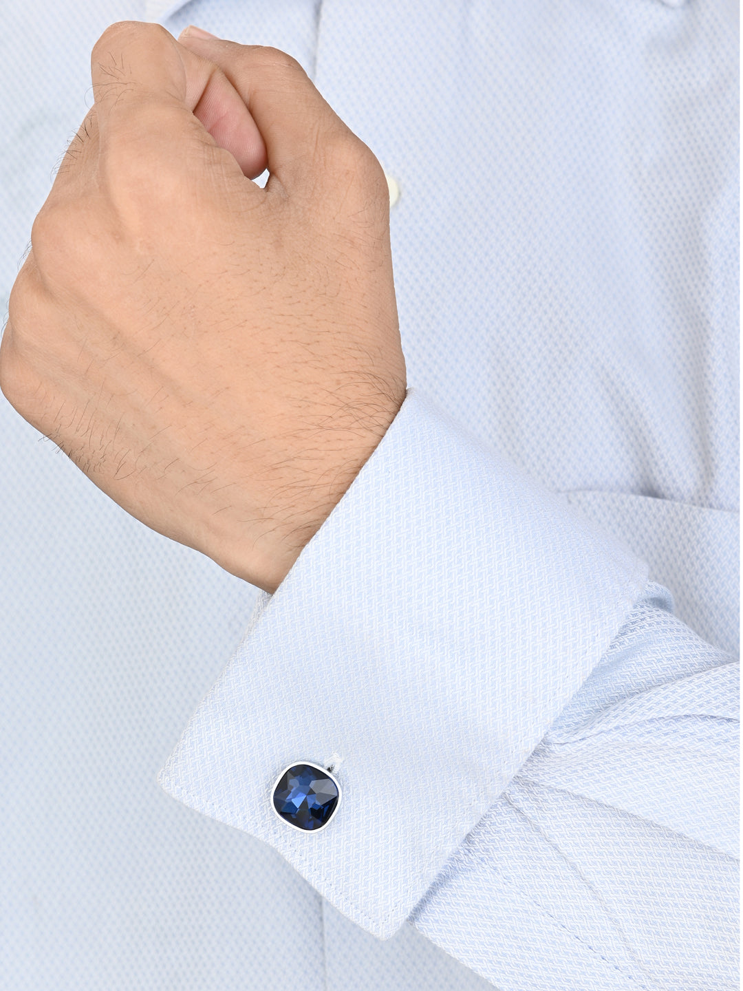 Navy Blue & Silver-Plated Square Cufflinks