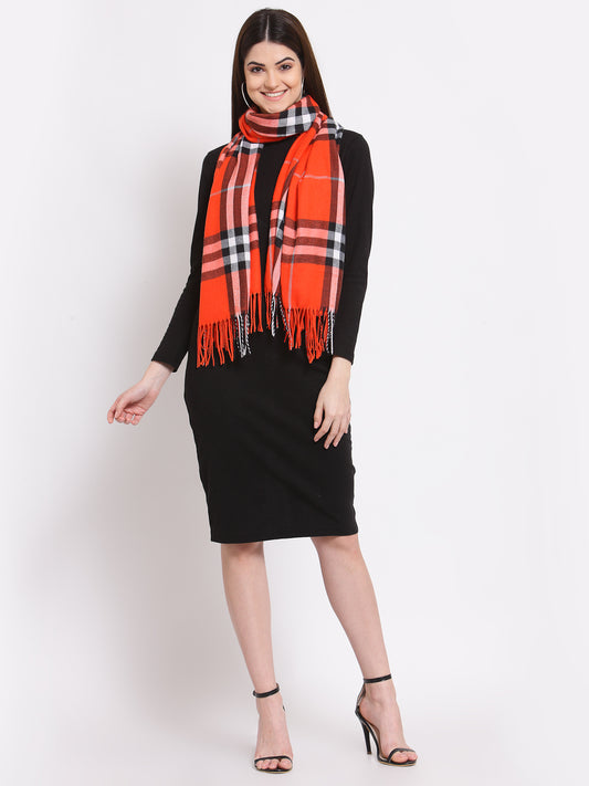 Calvadoss Checkered Woolen Scarf with Fringed Border