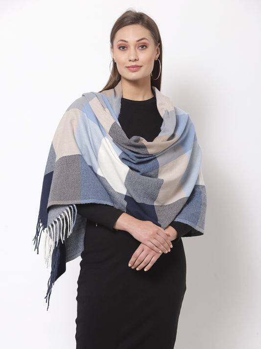 Calvadoss Checkered Woolen Scarf with Fringed Border