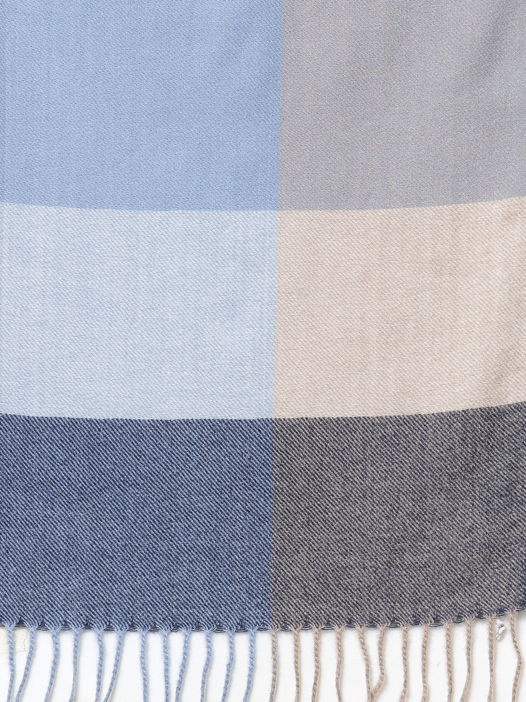 Calvadoss Checkered Woolen Scarf with Fringed Border
