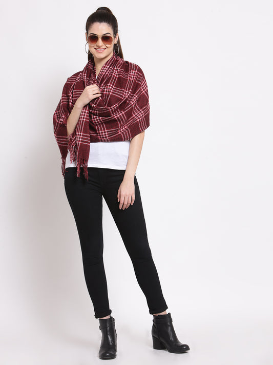 Calvadoss Checkered Woolen Scarf with Fringed Border