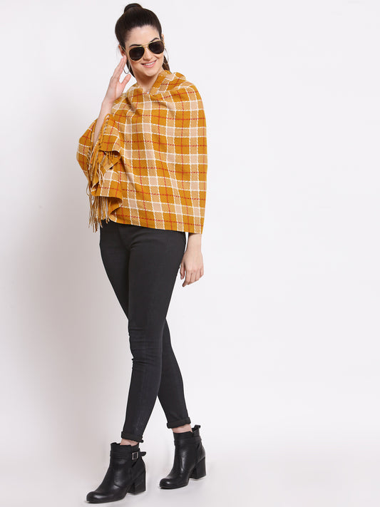 Calvadoss Checkered Woolen Scarf with Fringed Border