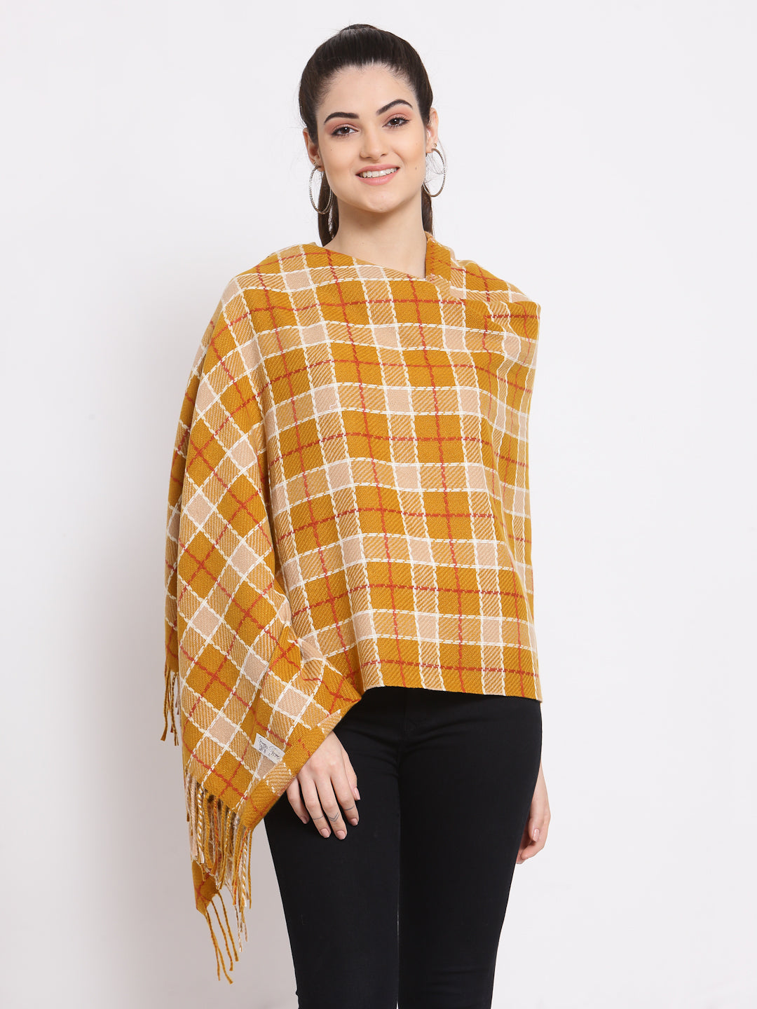 Calvadoss Checkered Woolen Scarf with Fringed Border