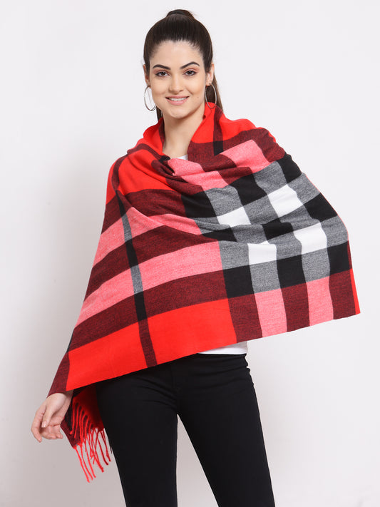Calvadoss Checkered Woolen Scarf with Fringed Border