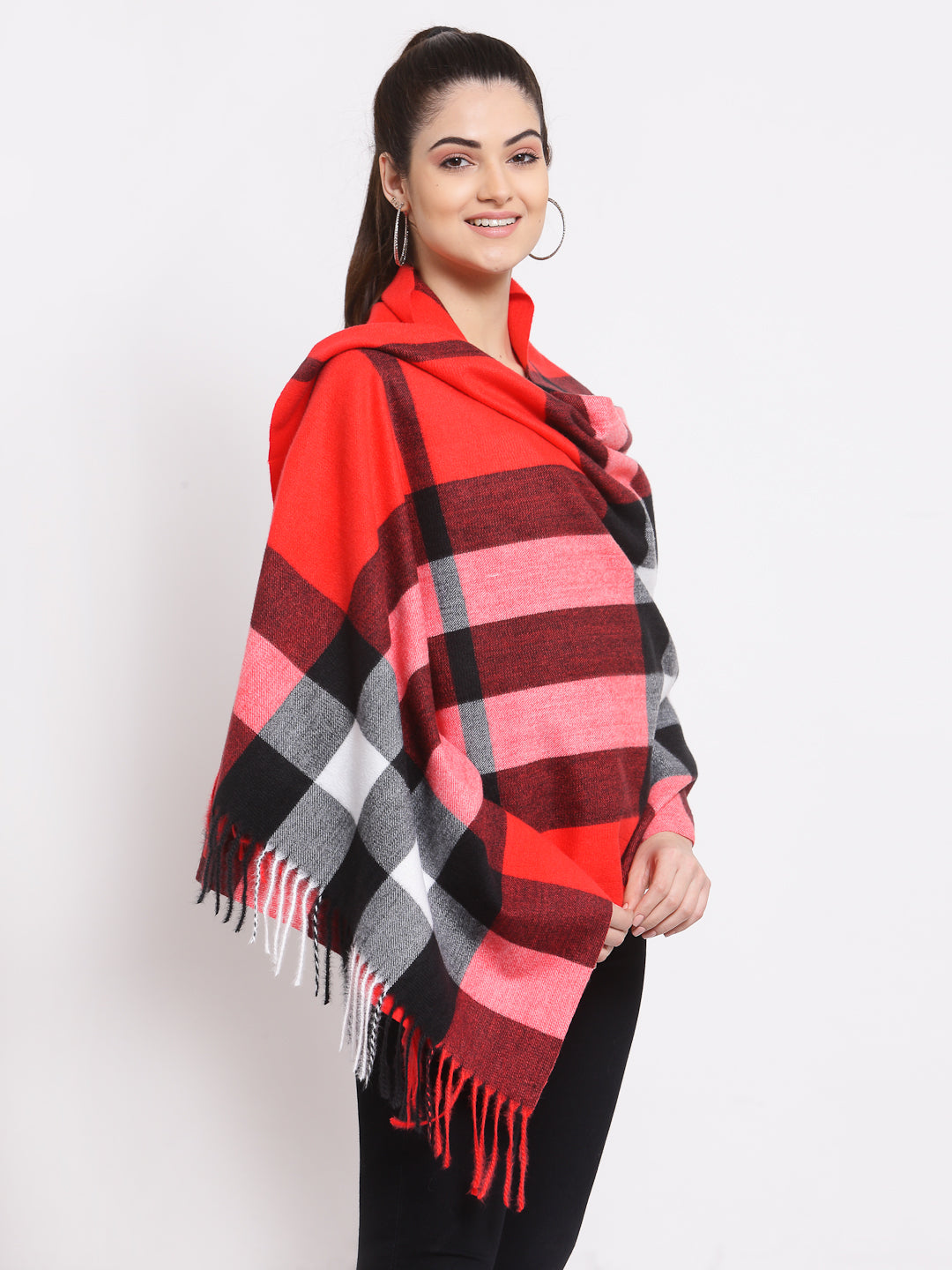 Calvadoss Checkered Woolen Scarf with Fringed Border