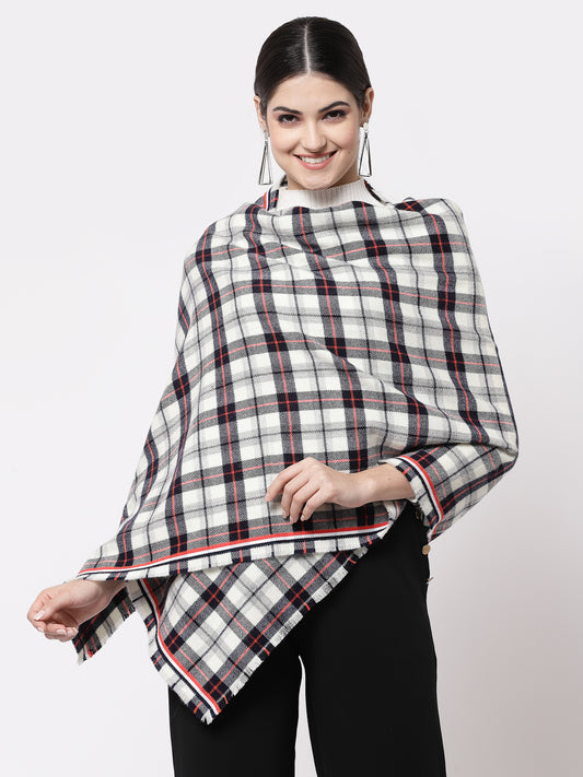 Calvadoss Checkered Woolen Scarf with Fringed Border