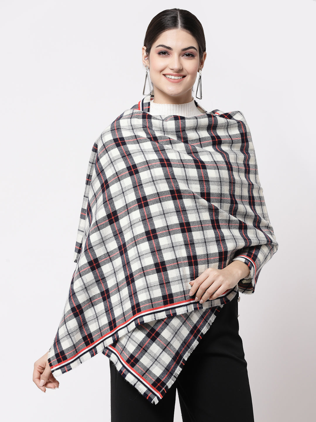 Calvadoss Checkered Woolen Scarf with Fringed Border