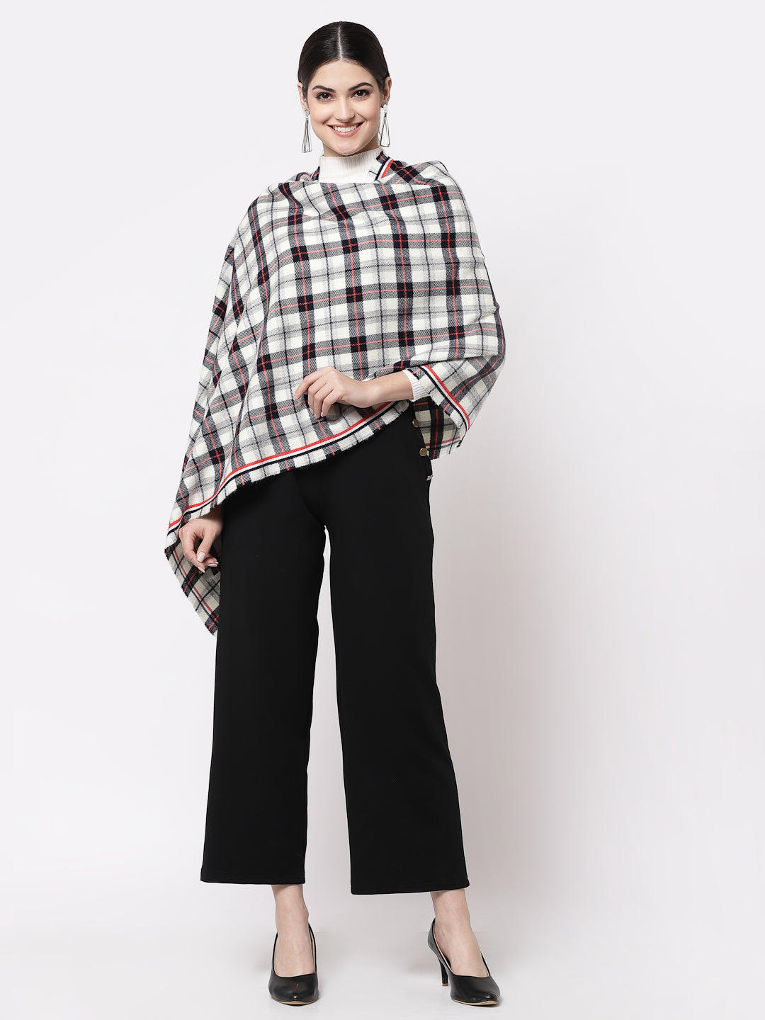 Calvadoss Checkered Woolen Scarf with Fringed Border