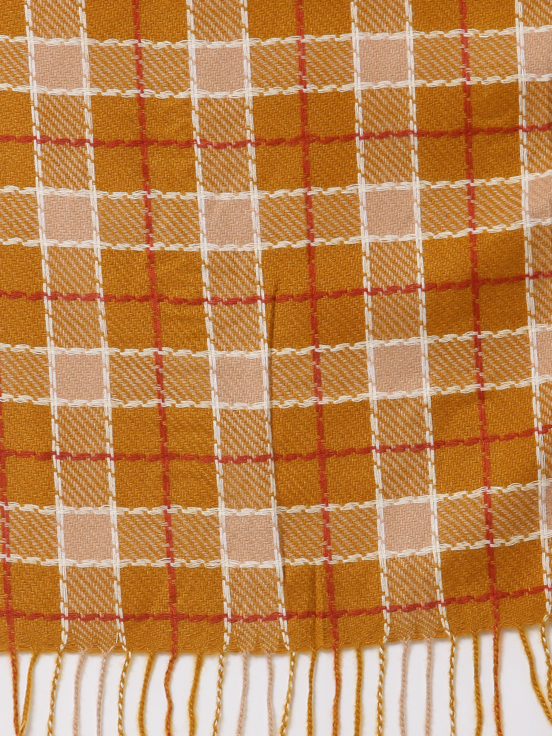 Calvadoss Checkered Woolen Scarf with Fringed Border